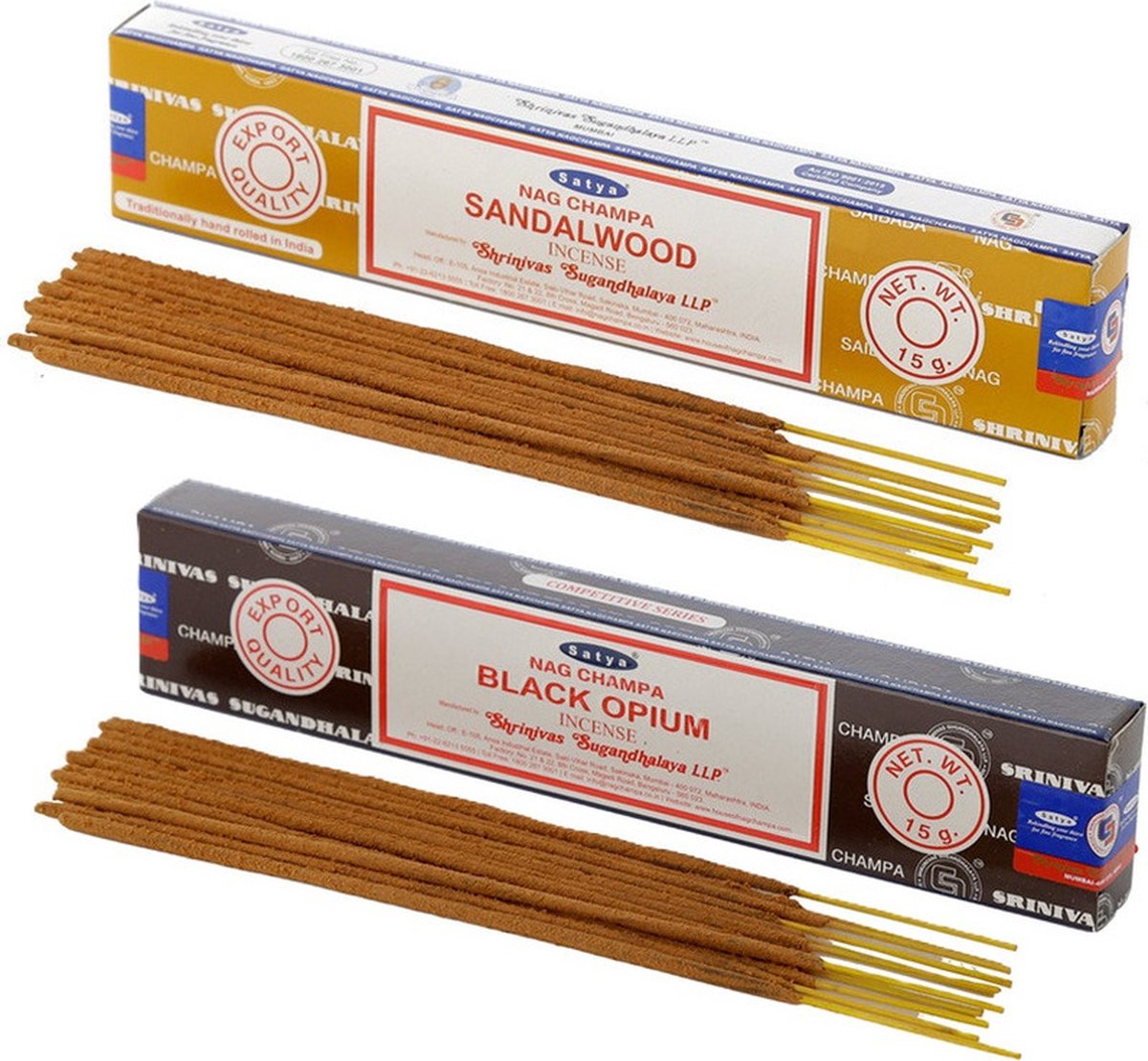 Satya Wierook cadeaus set - 2x geurstokjes - Sandelhout en Zwarte Opium geur - Meditatie