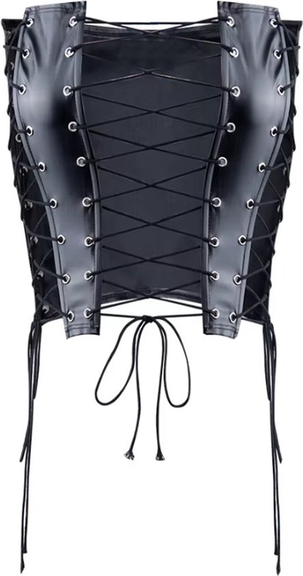 Top Corset Sexy à Lacets - Lingerie - Simili Cuir - Femme - Zwart