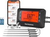 BBQ Thermometer Hermanos® - Vleesthermometer - Oventhermometer - Draadloos met App - Bluetooth - 4 Meetsondes - Magneet - Incl. Batterijen - 2x Grillhouder