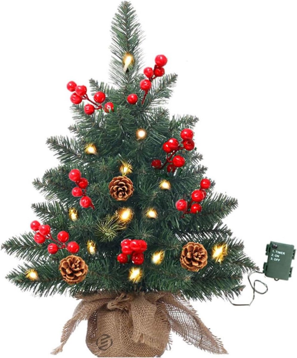 Equivera Mini Kerstboom - Kleine Kerstboom - Mini Kerstboompje met Verlichting - Mini Kerstboom met Lampjes - Mini Kerstboom met Decoratie - Mini Kerstboom met Versiering - Minikerstboom - Kerst Decoratie - Kerstversiering