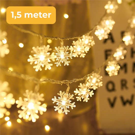 Nuvance - LED Sneeuwvlokken - 1.5 m - 10 sterren - Kerstverlichting voor Binnen en Buiten - Kerstdecoratie - Kerstversiering - Lichtslinger - Warm Wit
