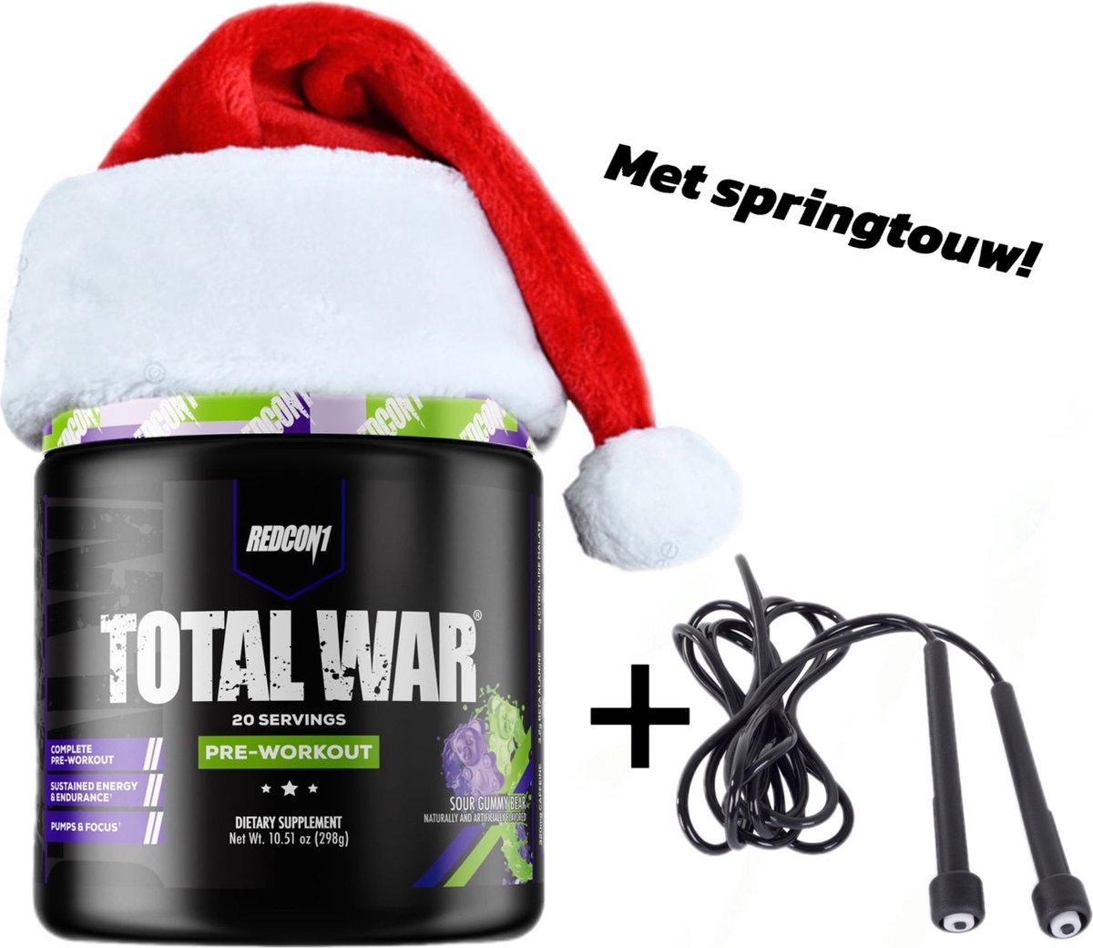 Goedkoopste Redcon1 Total War Preworkout- 30 Serving- Sour Gummy Bear- met Springtouw!