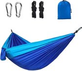 Reishangmat Parachutestof 1 Persoons – D Blauw - Lichtgewicht hangmat van ademend parachutestof, ideaal voor onderweg. Slechts 550 gram en eenvoudig op te vouwen. Incl. bevestigingsmateriaal. Perfect voor outdoor avonturen en ontspanning.
