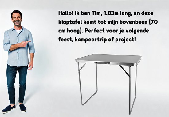 Klaptafel 80x60x70cm - Weerbestendige Inklapbare Campingtafel voor Buiten - Opvouwbare Tuintafel met Handvat voor 1-2 Personen - Stevige Vouwtafel van Merkloos — afbeelding 2