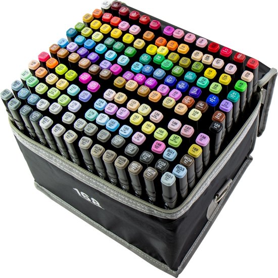 T&T Twinmarkers 168 pièces - Marqueurs à alcool professionnels - Marqueurs double face double pointe - marqueurs à alcool - surligneurs