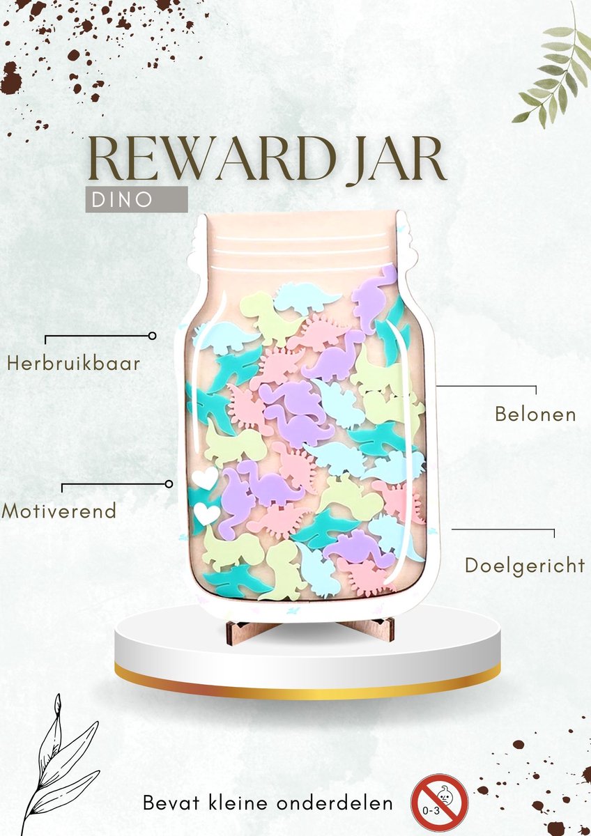 Goedkoopste Beloningspot - Kinderen Belonen - Zindelijkheid - Kind Beloningsysteem - Beloningssysteem - Reward jar - Klein kado - Dino - Sint kado - Kerst kado - 14 x 21 cm