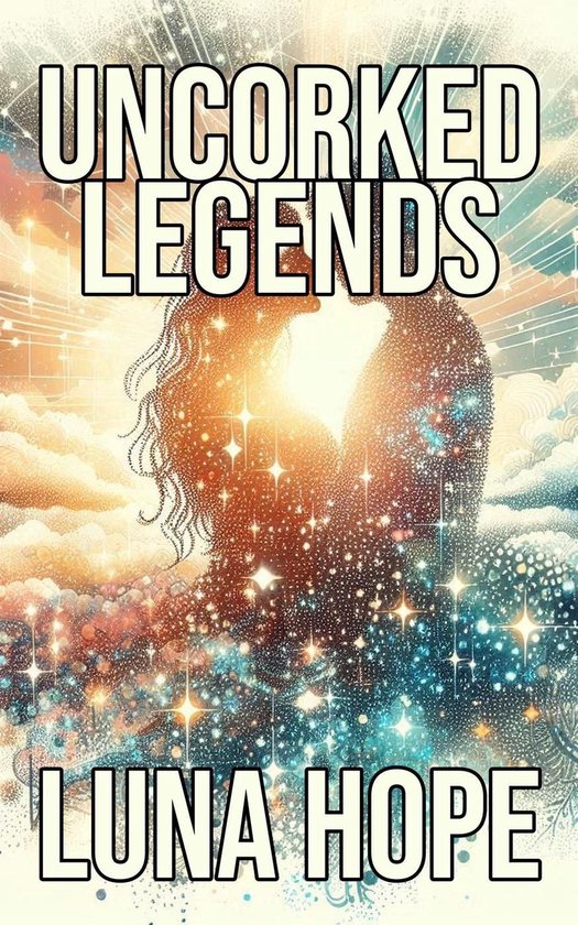 Boekomslag 'Uncorked Legends' van Luna Hope met twee silhouetten, sterren en kosmische kleuren.