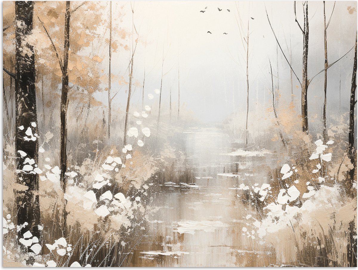 Poster 80x60 cm - Abstract - Verf - Bos - Beige - Bomen - Posters - Kamer decoratie - Wand