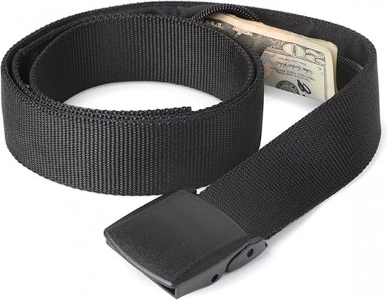 Riem porte-monnaie dissimulée - Ceinture antivol - Ceinture porte-monnaie de voyage - Riem avec poche pour billets dissimulée - Noir - Nylon - 1,2 m x 3,8 cm