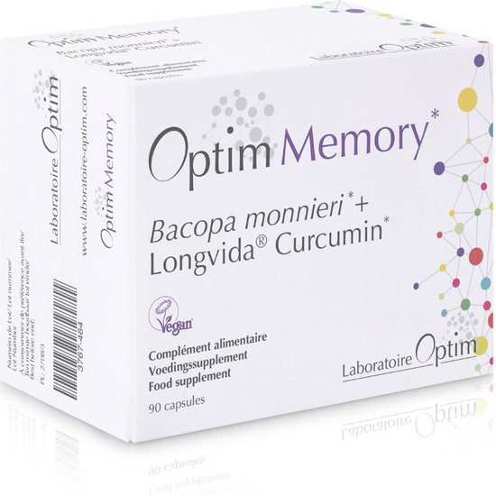Optim Memory 90 capsules - 150 mg Bacopa monnieri (Brahmi) met 400 mg Longvida curcumine SLCP - Geheugen & Concentratie capsules - Geheugen Supplement - Vegan