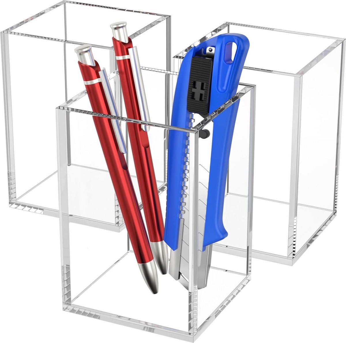 JGS ® Stijlvolle Transparante Acryl Organizerset voor Potloden en Make-up Borstels - 3 Stuks