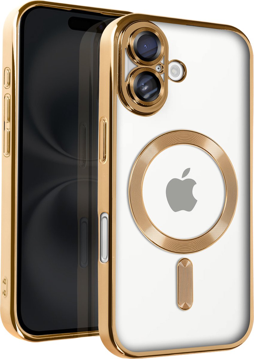 Avizar Hoesje MagSafe Geschikt voor Apple iPhone 16 Contour Chroom silicone, Goud