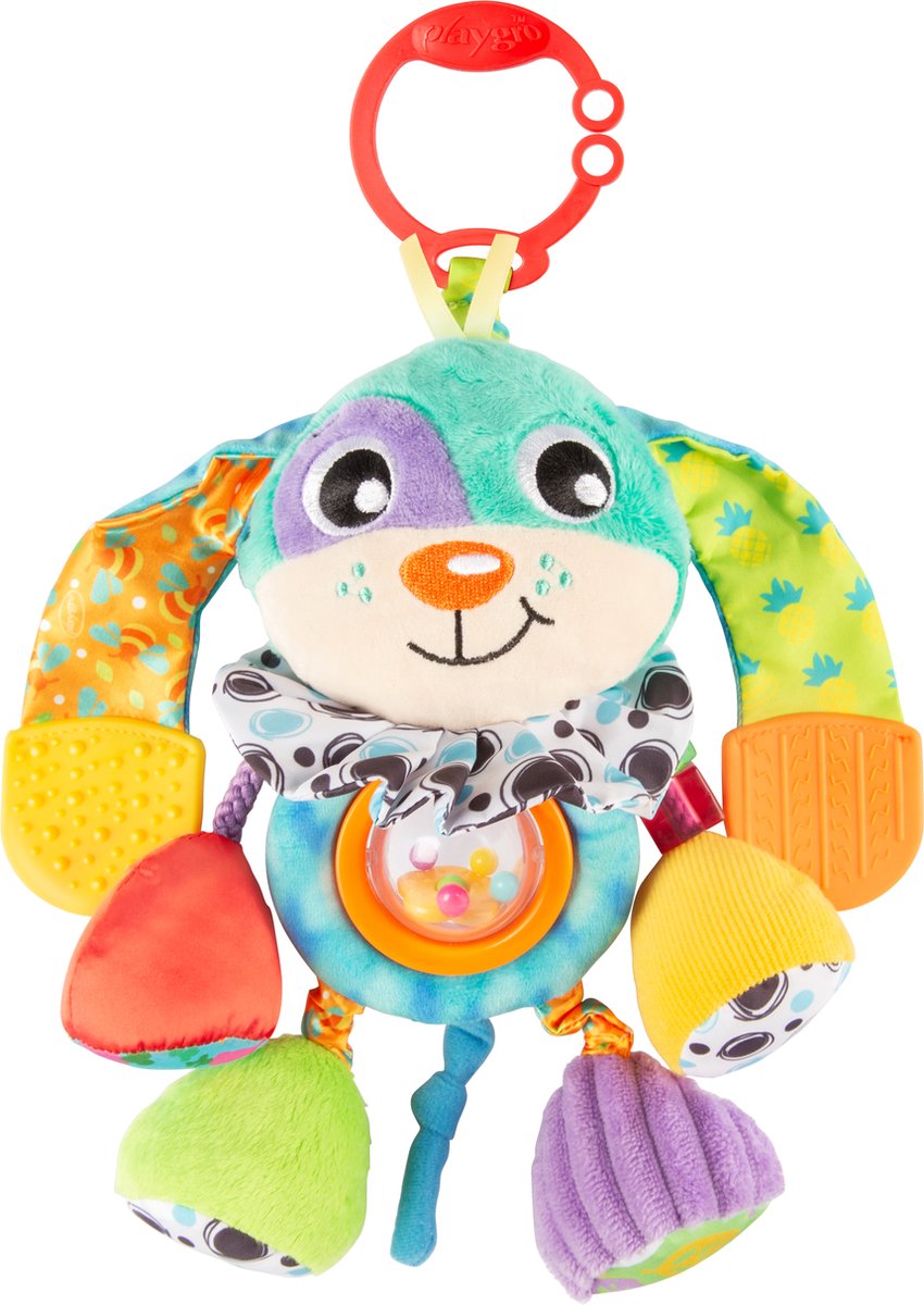Playgro Activity Friend Doofy Dog - Hangspeeltje - Baby Speelgoed - Kinderwagenspeeltje - Rammelaar - Kinderwagenaccessoire - Buggyaccessoire - Educatief Speelgoed - Knuffeldier — cadeau in Spellen & Speelgoed - foto 3