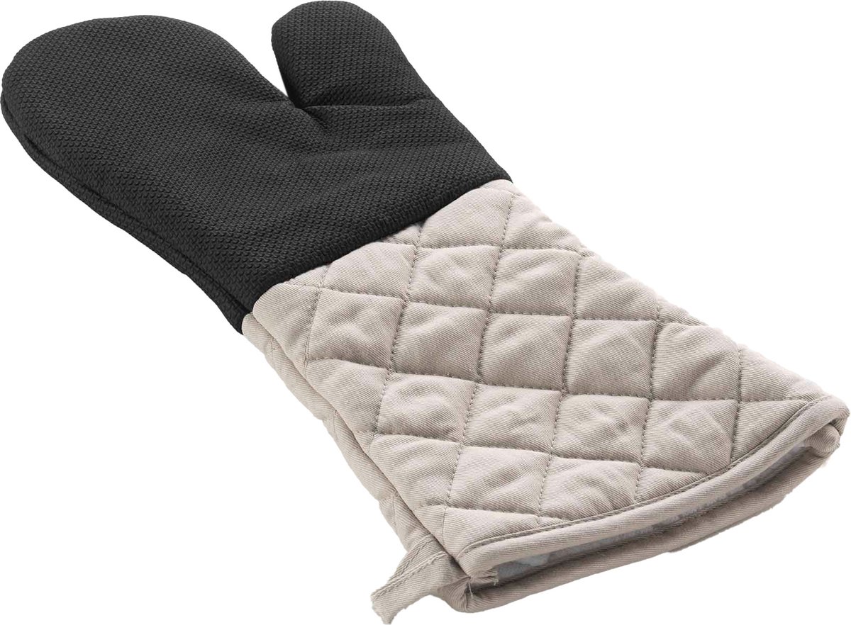 Wicotex - Ovenhandschoen - Ovenwanten Kleur Beige Zwart 40x18cm - Hittebestendig - Antislip met Silicone