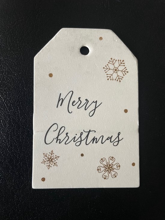 Labels Sneeuwvlokken goud Merry Christmas wit kraft 4,5 cm x 6,5 cm (set van 10 stuks) - Kerst - Cadeaulabels - Labels - Kerstlabels