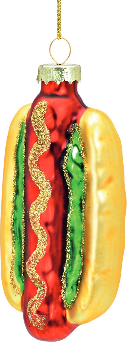 Kersthanger - Hotdog - 9cm - Hotdog Kerstbal - Glazen Ornament