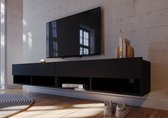 Furniture Square - Meuble TV Nivo - Zwart Mat - 200cm (2x100cm) - Meuble TV Suspendu