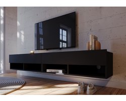 Meubel Square - TV meubel Nivo - Mat Zwart - 200cm (2x100cm) - Hangend TV Kast