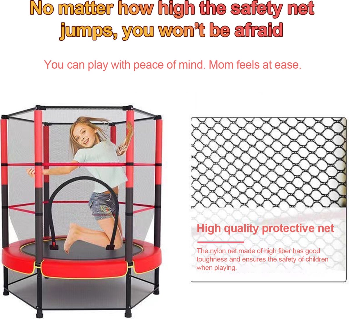 OFMOTRA Trampoline - Inclusief veiligheidsnet - Kinder Trampoline - Buitenspeelgoed - 140 cm - tot 150kg - Rood — afbeelding 3