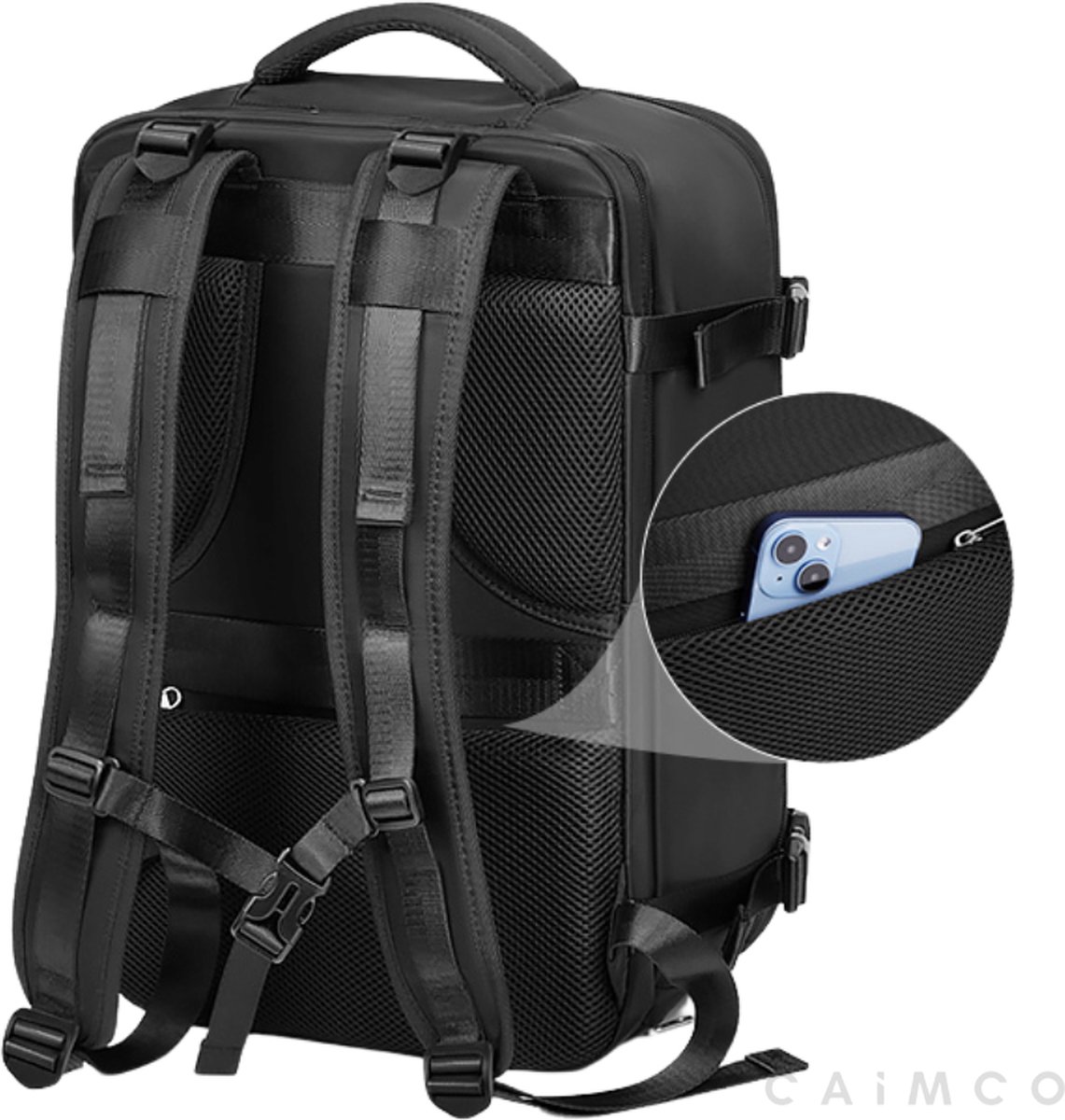 Caimco Expedition Rugzak met Laptopvak & Vak voor Natte Kleding – Waterafstotende 15.6 inch Laptop Backpack – Ruime Reistas met Schoenenvak – Unisex Schooltas – Zwart – foto 6