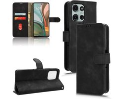 Retro mat zwart agenda book case hoesje - telefoonhoesje geschikt voor Motorola Moto G75 5G