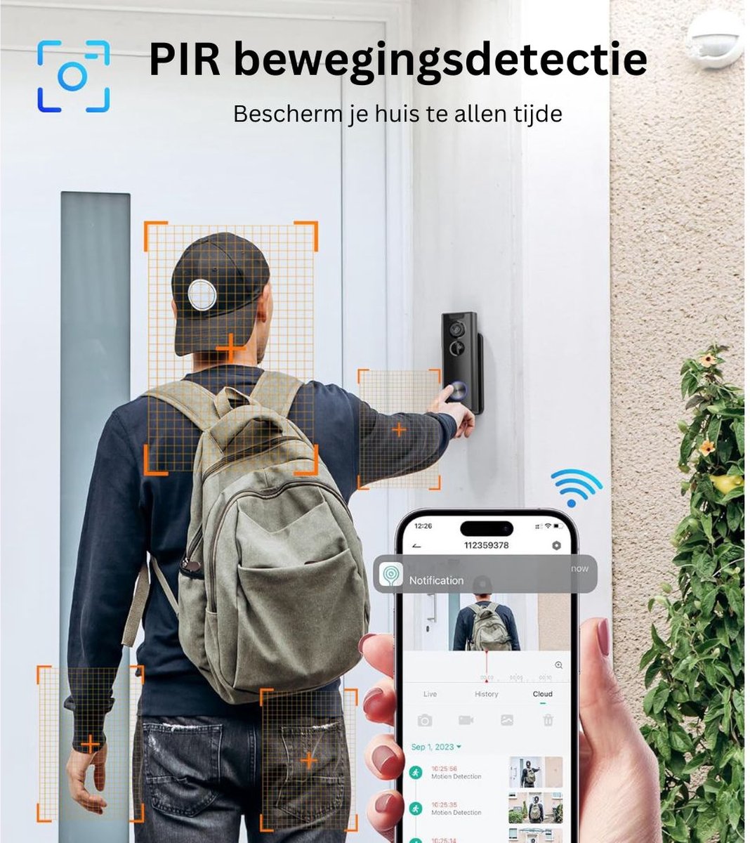 White-Label® Draadloze Video Deurbel met Camera - Full HD - Zwart - afbeelding 2