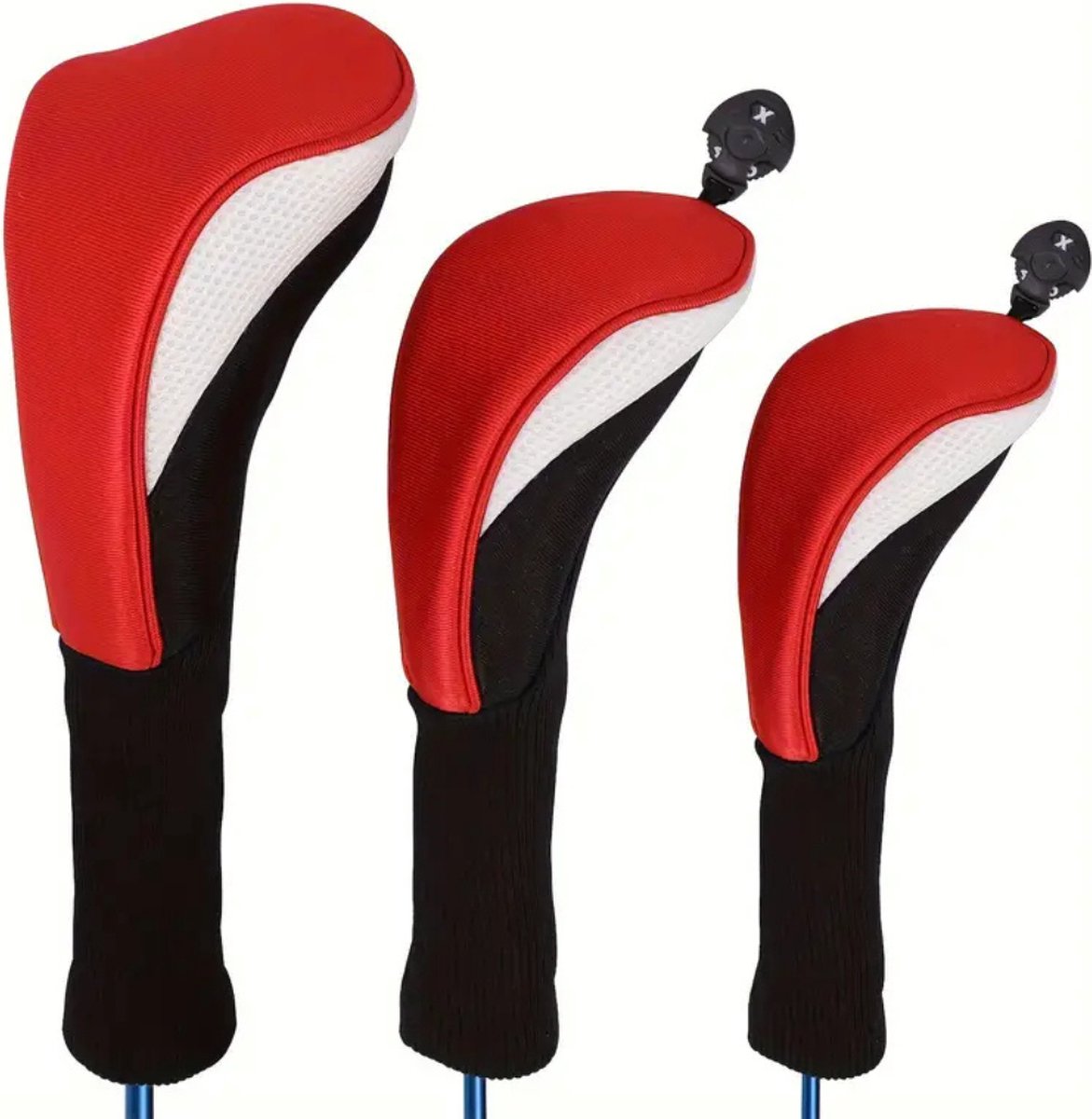 Bovista Golfclub Headcover - Covers - Beschermers - Golfset - Rood & Wit - 3 Stuks
