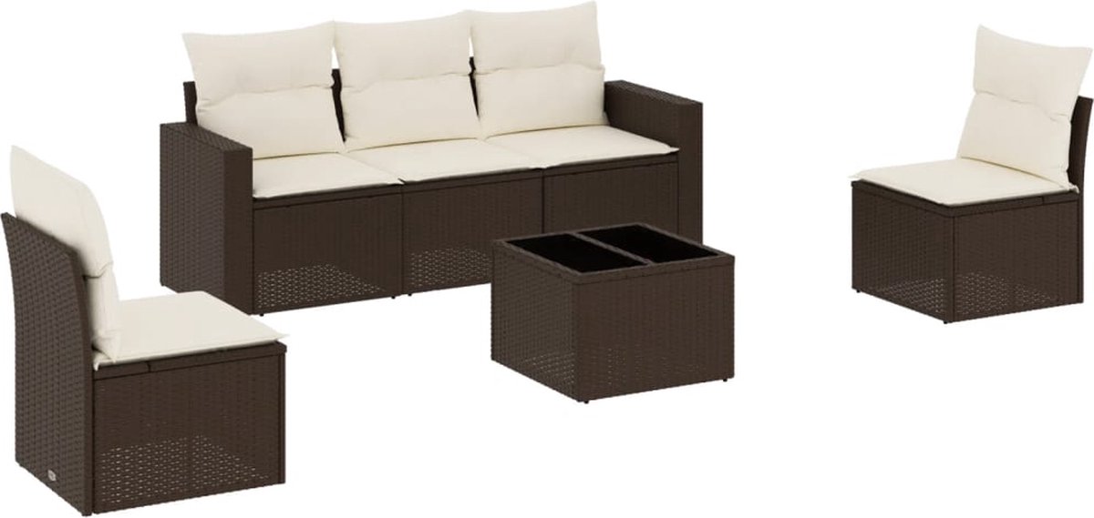 vidaXL 6-delige - Loungeset - met - kussens - poly - rattan - bruin