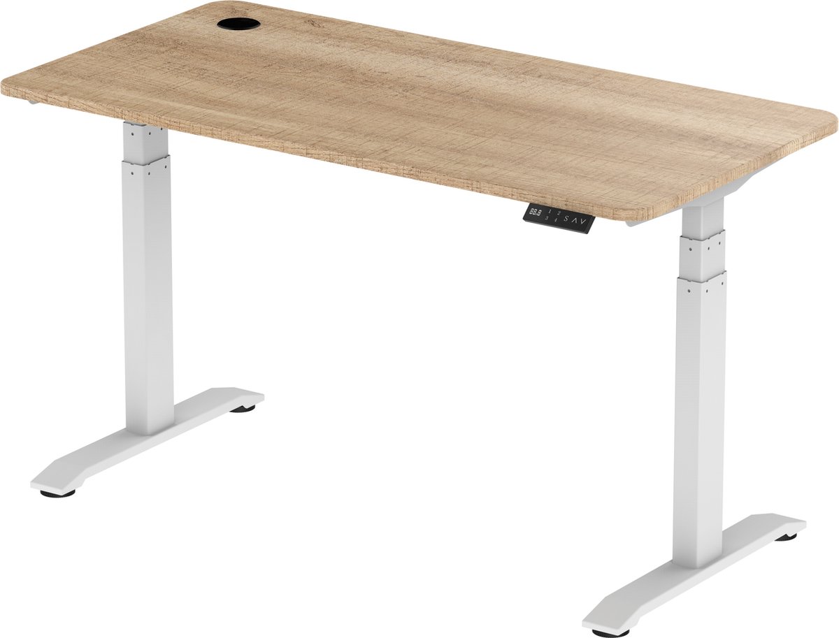 Elektrisch Verstelbaar Zit-Sta Bureau | Ergonomisch, Stijlvol en Kwalitatief | 160 x 70 cm Wit - Vintage Eiken | NPR Hoogte 65 - 130 cm