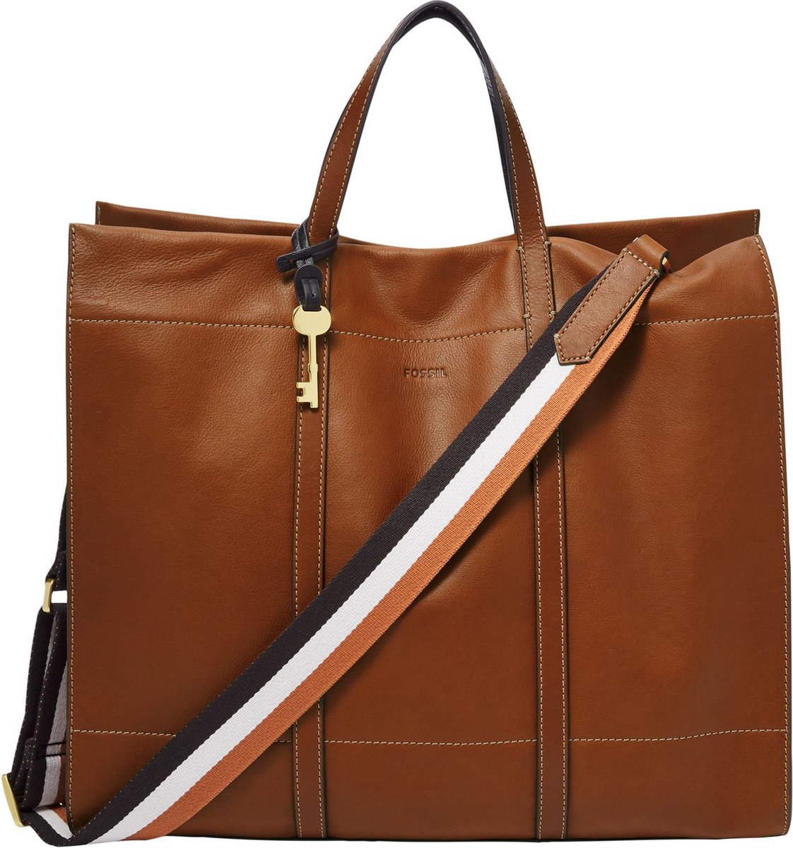 FOSSIL Leren Shopper Schoudertas Carmen Tote Brandy Bruine