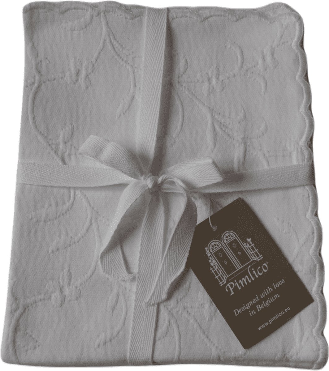 Placemat / Onderlegger | Flora - Gebroken Wit - Luxe Jacquard Katoen - Set van 4 - Scallop Rand - 40x50 cm