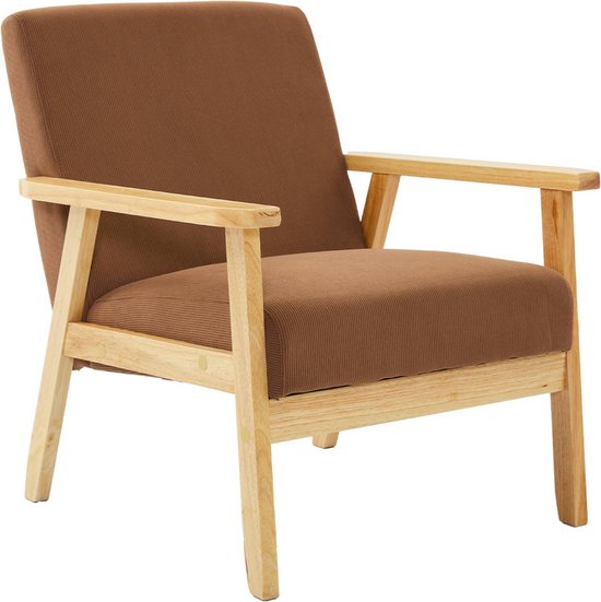 sweeek - Vintage / scandinavische fauteuil met houten en multiplex frame en ribfluwelen zitting