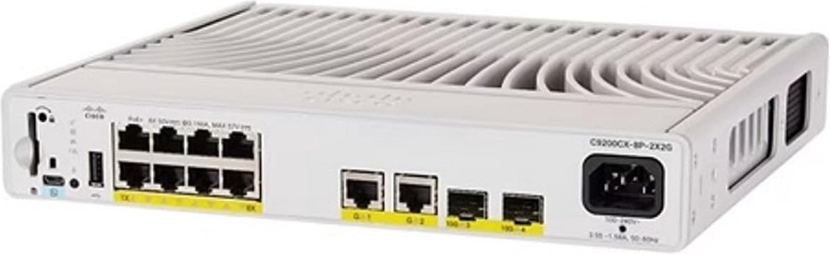 Cisco Catalyst C9200CX-8P-2X2G-E - Netwerkswitch - Managed - Power over Ethernet (PoE) - Grijs