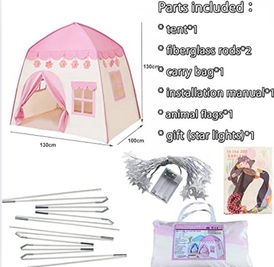 Kinderspeeltent met sterrenverlichting (roze) van Tinyland. — afbeelding 3