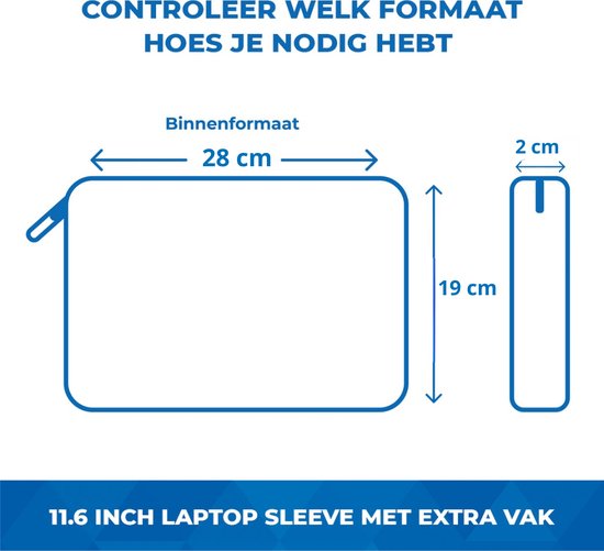 Case2go - Laptop Sleeve geschikt voor Macbook en Laptop - met extra vak voor Tablet - 11.6 inch - Zwart
