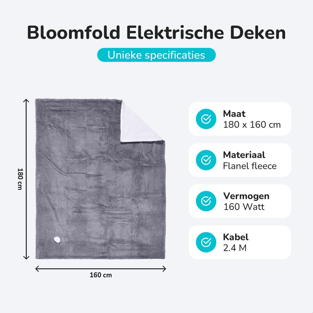 Bloomfold Elektrische Deken 180x160 cm - 9 Standen & Timer thumbnail 7