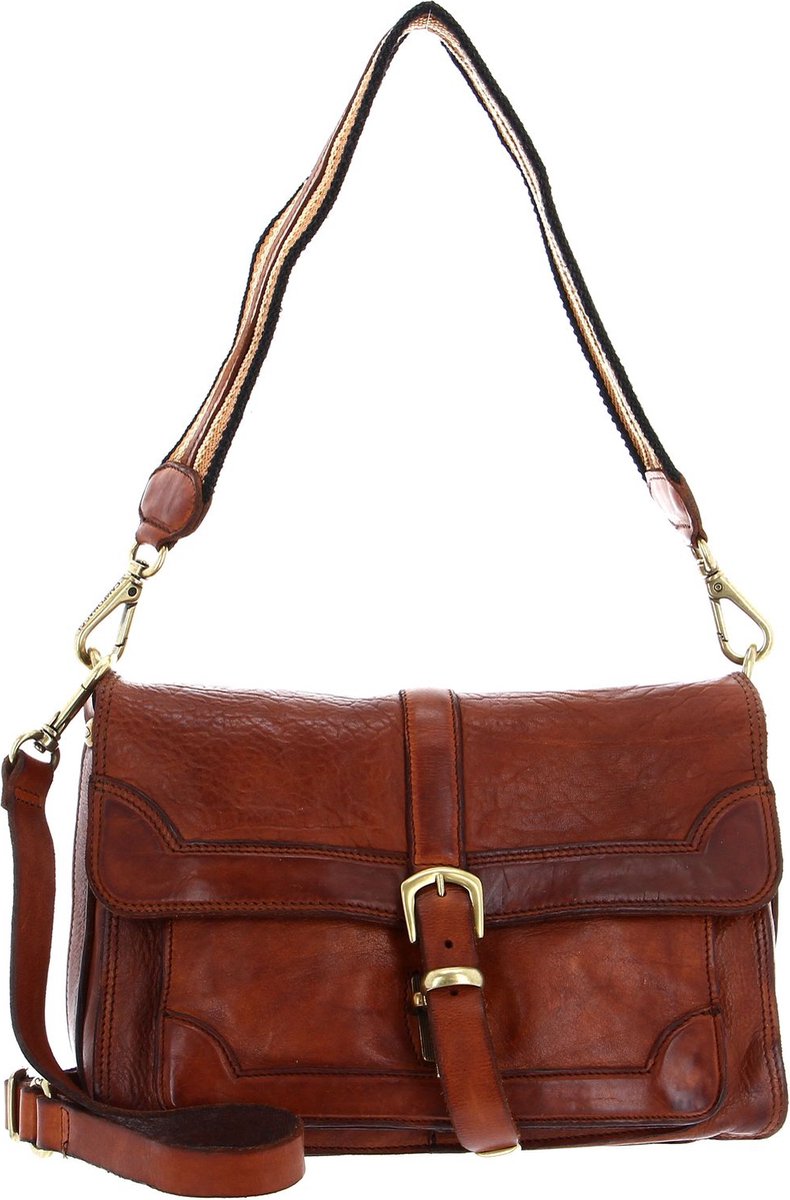 CAMPOMAGGI Leren Schoudertas Crossbody Bag Cognac Bruine