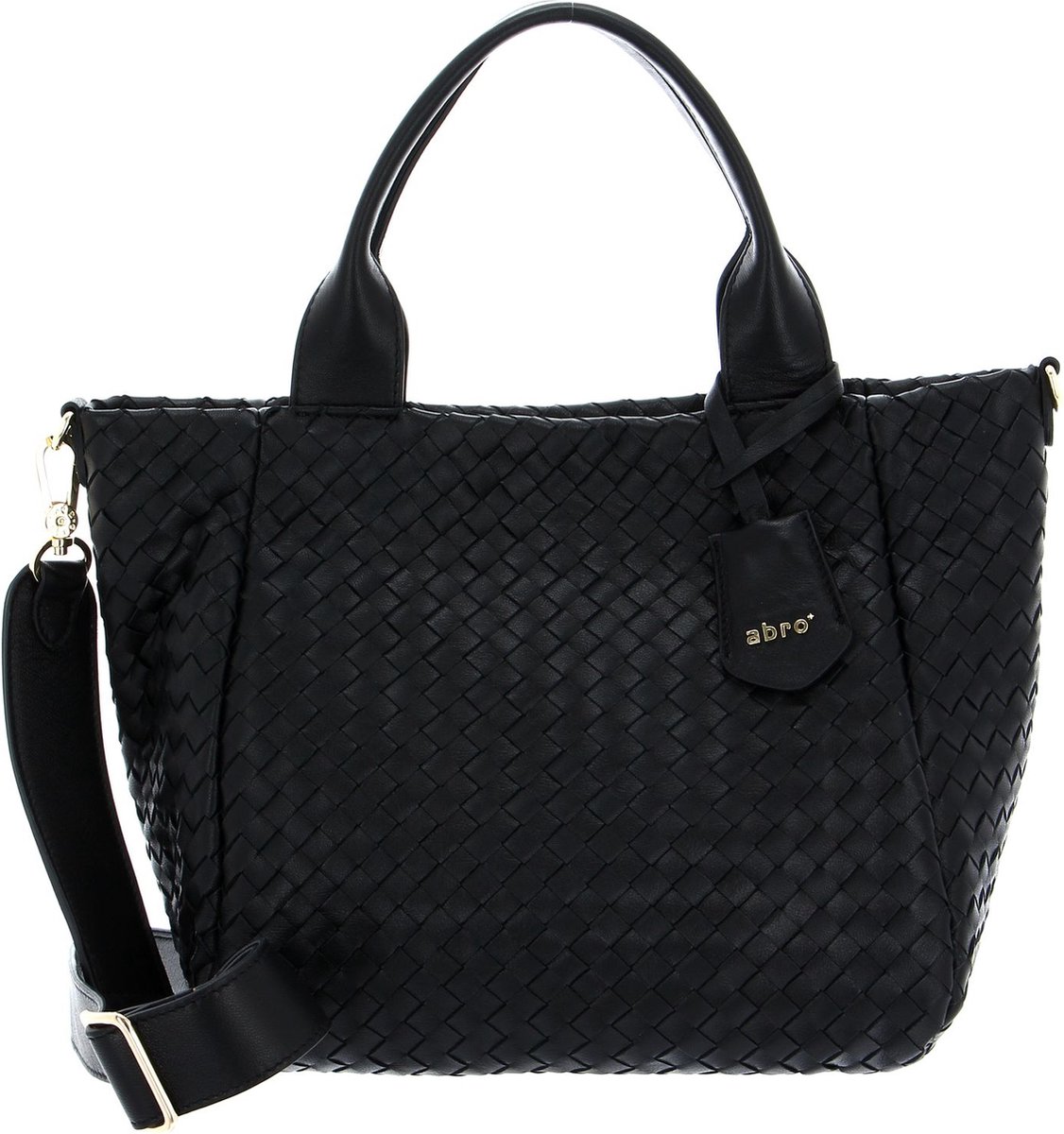 abro Leren Schoudertas Leather Piuma Weaving Shopper Kaia Black / Gold Zwart
