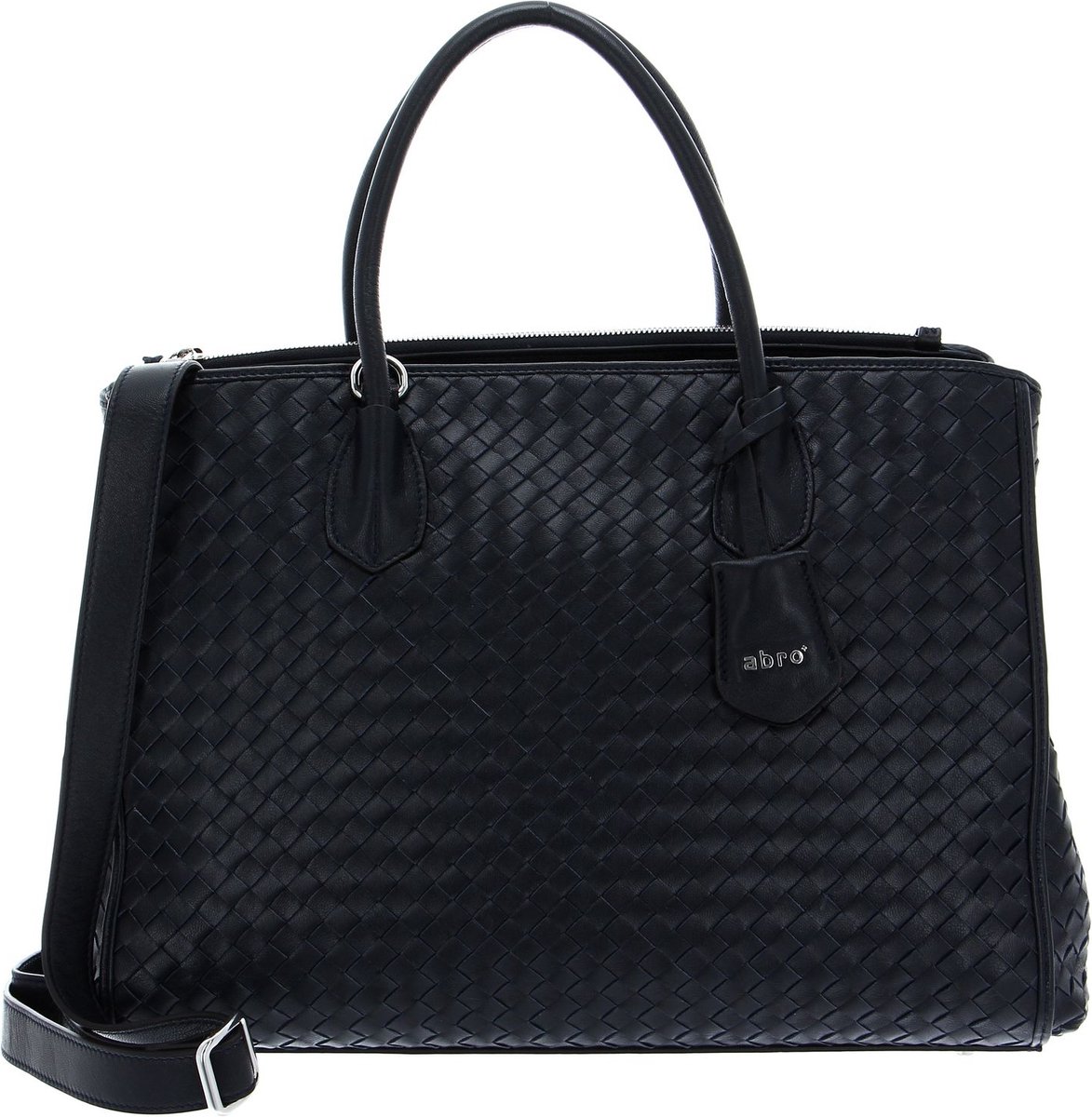 abro Leren Business tas Schoudertas met laptopvak Leather Piuma Weaving Businessshopper Busy Navy Blauw