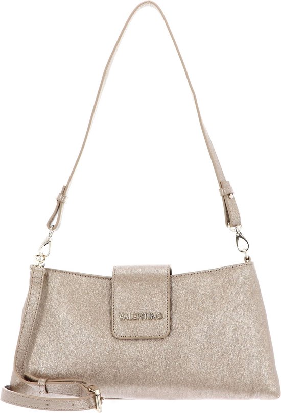 Goudkleurige Valentino schoudertas met klepsluiting en Valentino logo.