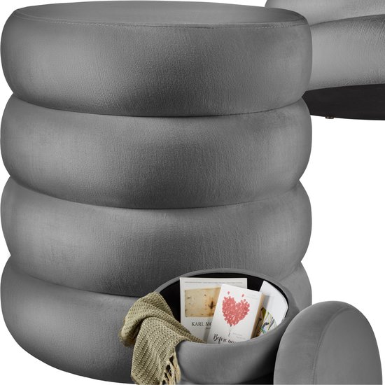 tectake® Kruk met Opbergruimte van Fluweel - Ronde Poef, Draagvermogen tot 300 kg - Gevoerd, Afneembaar Deksel - Groot Opbergvak, Onderstel in Goud - ( Crème wit
