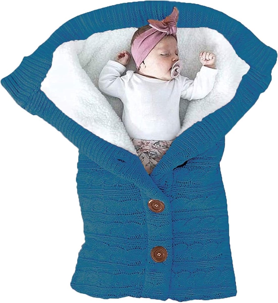 Image of 1pc kinderwagenslaapzak en kinderwagenhandschoenen - unisex baby-inbakerdoek - kinderwagenomslagdoek - winterslaapzak gebreide slaapzak - pasgeboren gebreide deken - blauw