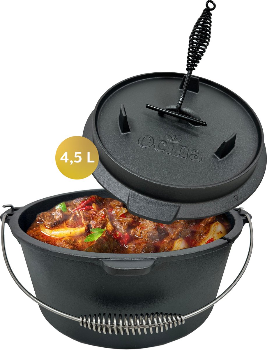 Ocina Dutch Oven – Braadpan Inductie - Gietijzer – BBQ - 4,5 Liter – 24 cm