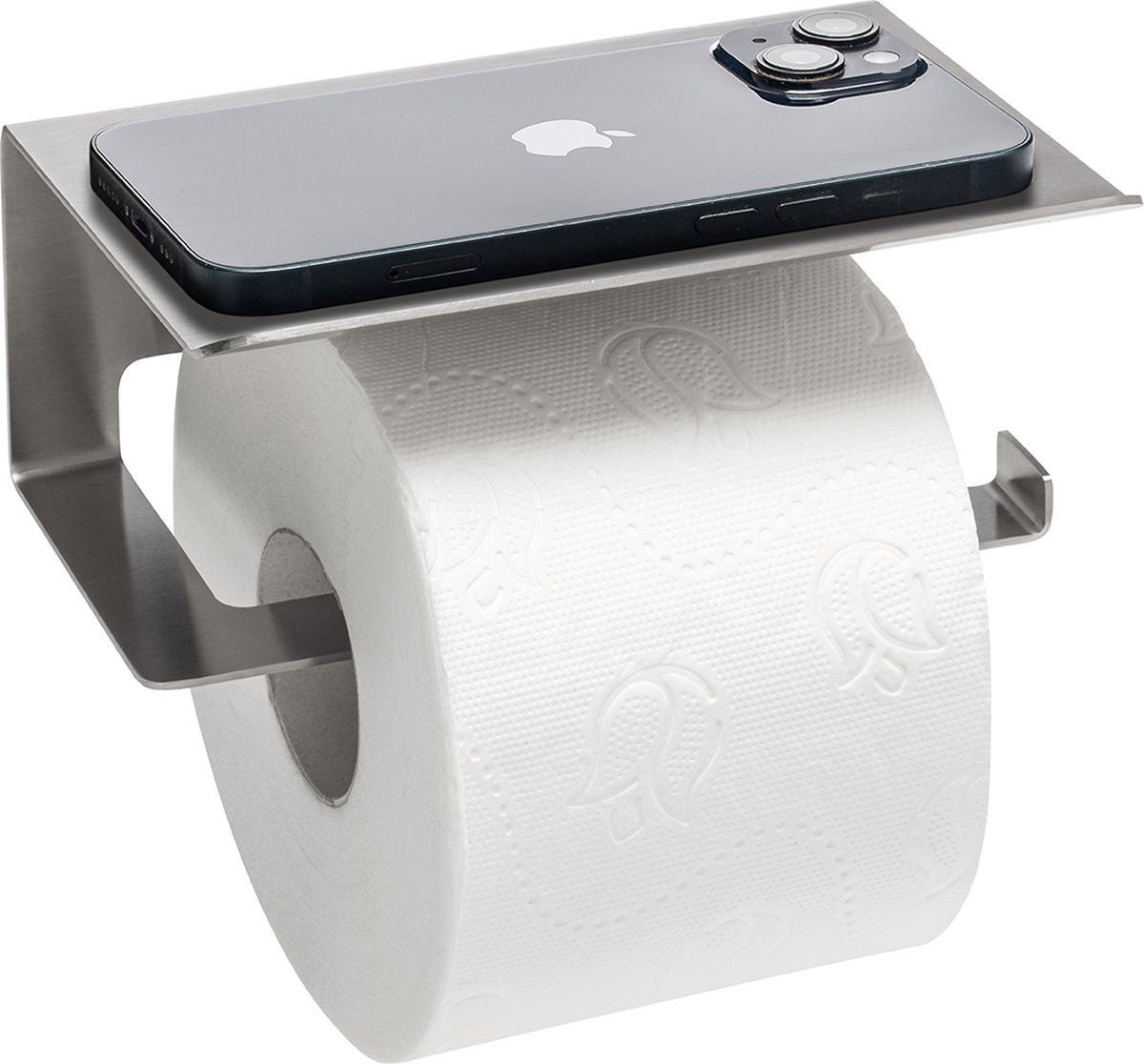 WC Rolhouder met Plankje - Rvs - Toiletrolhouder Zonder Boren of Boren