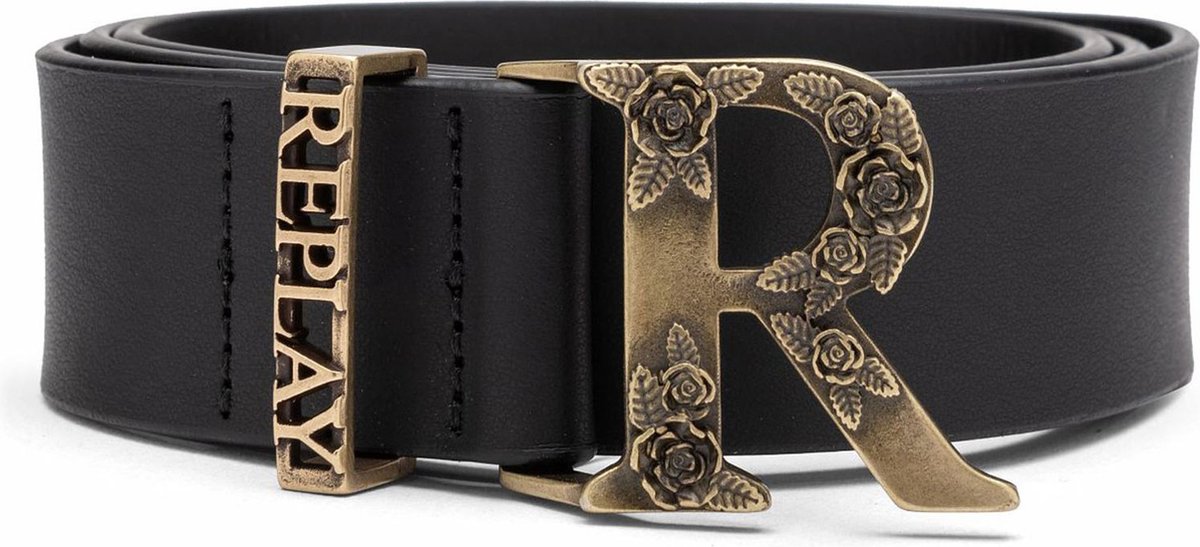 REPLAY Leren Riem Belt W85 Sun Black Zwart