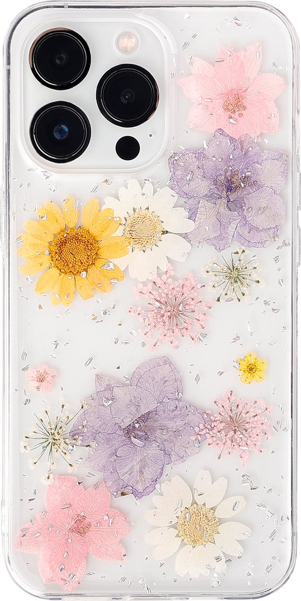 Casies hoesje geschikt voor Apple iPhone 16 Plus met droogbloemen - gedroogde bloemen telefoonhoesje - Dried Flower Soft Case TPU - Transparant