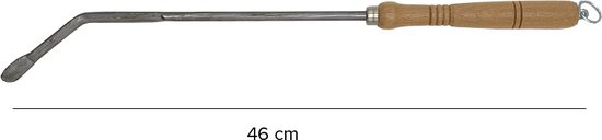Vuurpook van 46 cm met metalen schraper en houten handgreep.