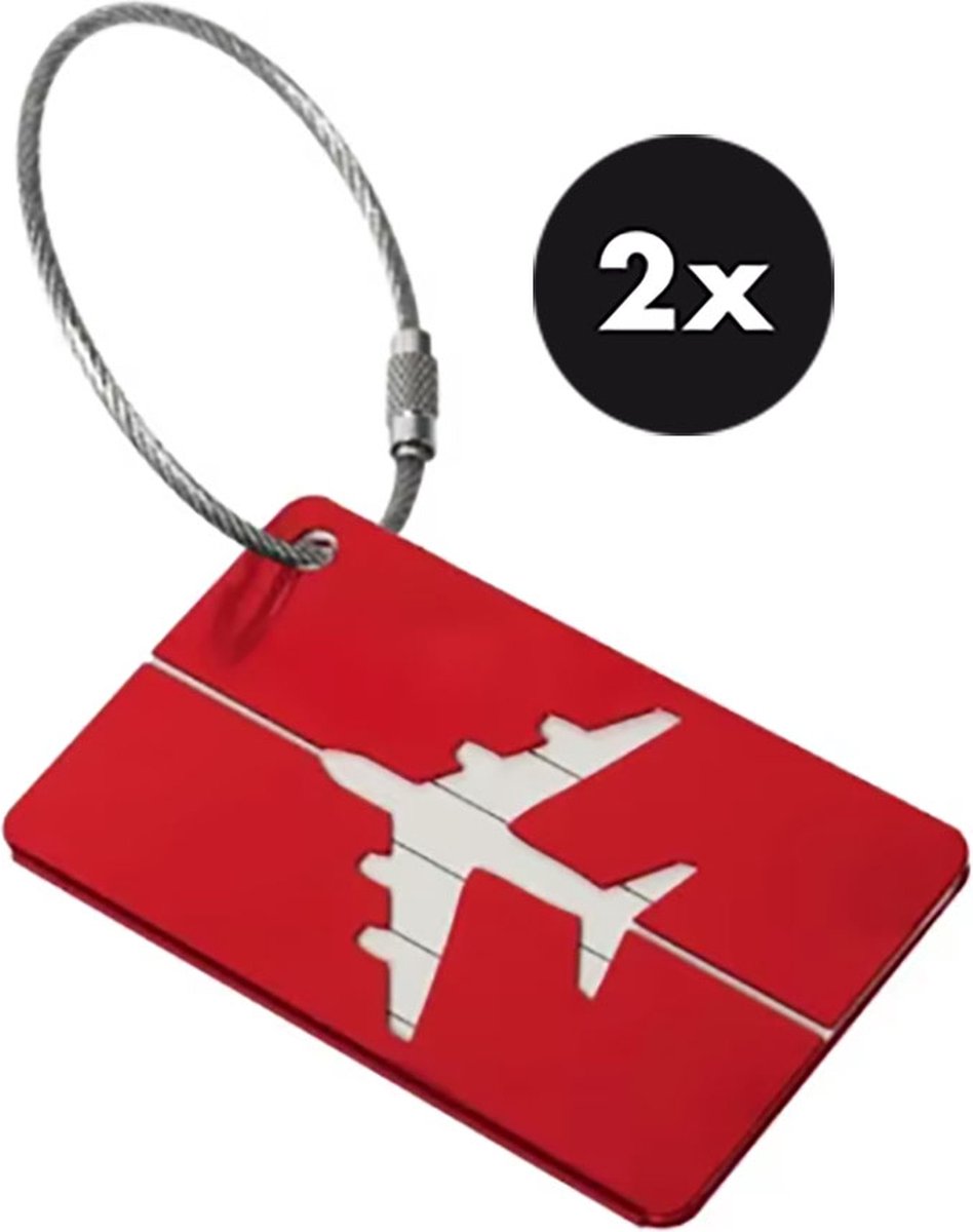 Actie4you® - Bagage label - Kofferlabel - Reizen met het Vliegtuig - Bagagelabels voor koffer – Aluminium – 2 Stuks - Rood