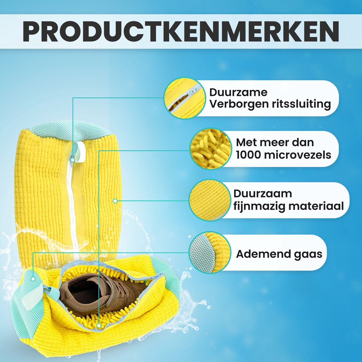 Bewern 2 Delige Waszak Schoenen met Rits – 360° Uitgebreide Reiniging - Sneakers Waszak voor Wasgoed - Schoen Waszak Wasmachine — afbeelding 6