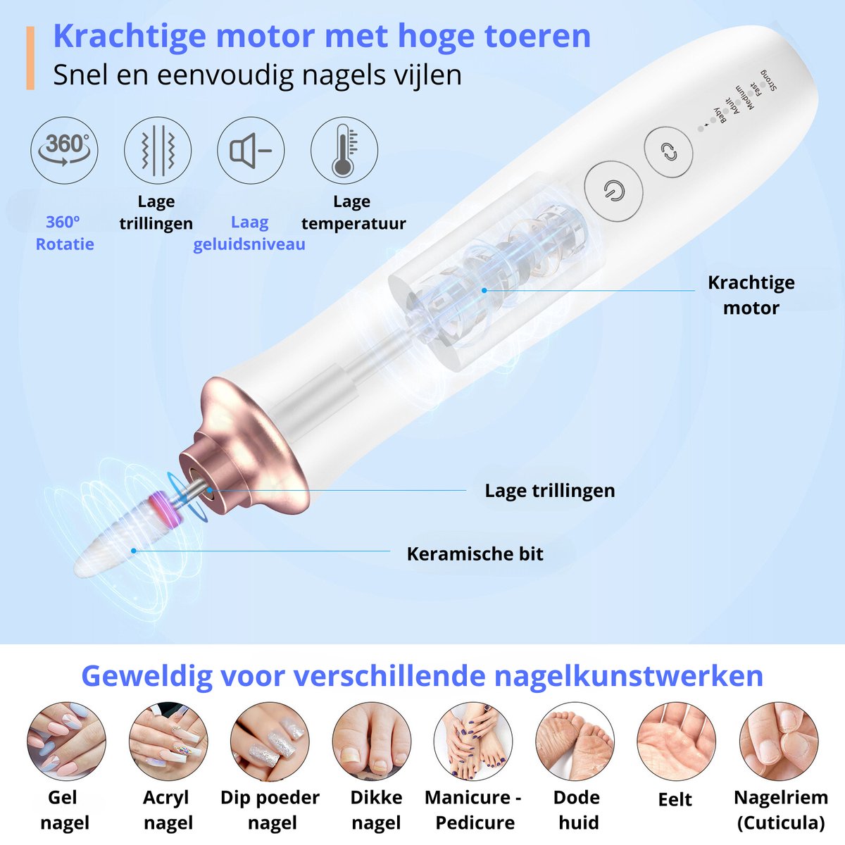 MetuX® Elektrische nagelvijl - Nagelfrees - Manicure set - Pedicure set – Draadloos – 12 Bitjes – Met oplaadstation – Eeltverwijderaar - Nagelvijl baby - Manicureset Baby - Nagelvijl electrisch - Pedicureset electrisch - Pedicuresets - Manicure sets — cadeau in Cadeau-ideeën - foto 4